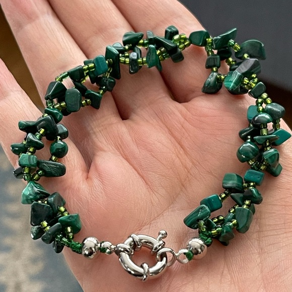 Natural malachite silver tone bracelet - Picture 3 of 6